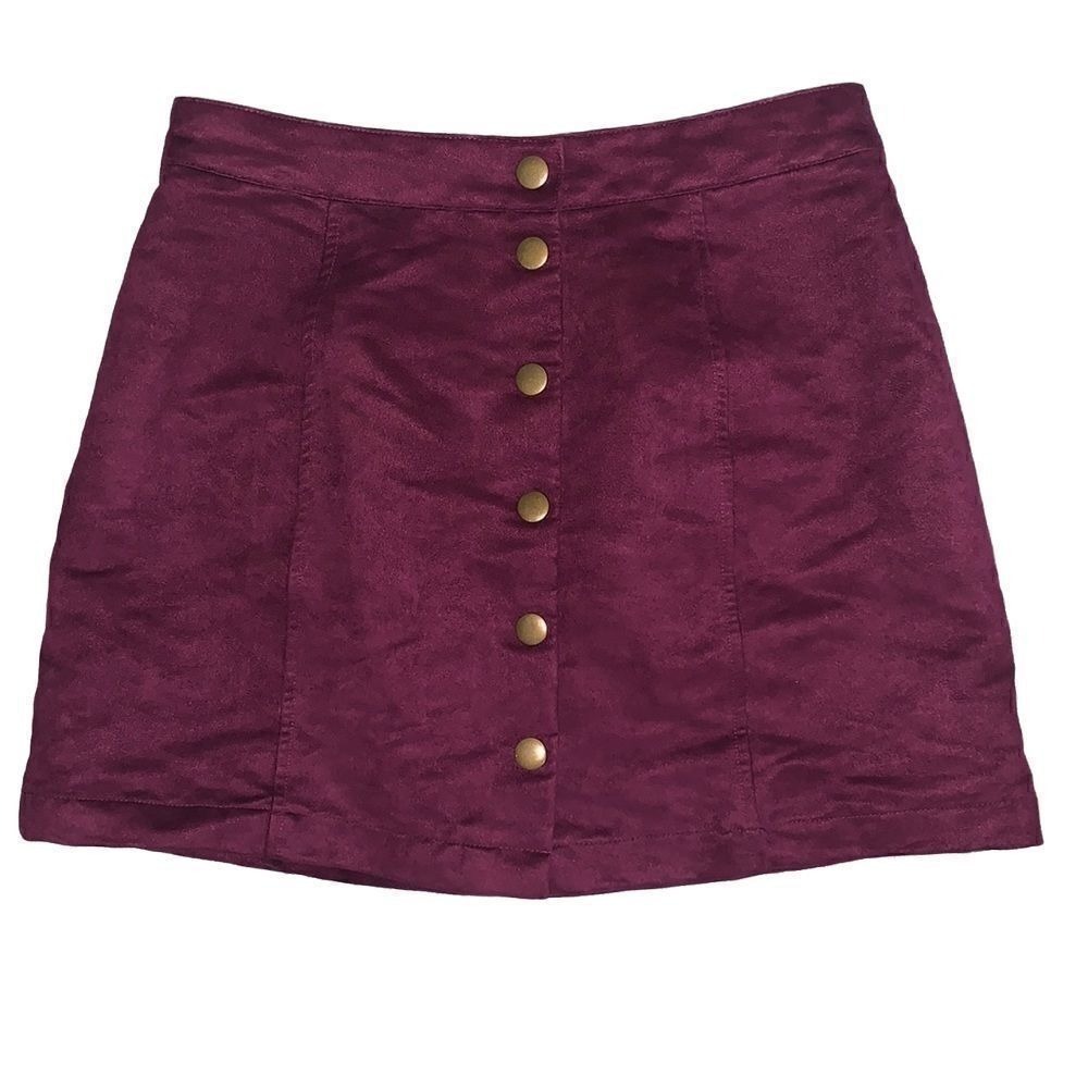 Old Navy Burgundy Faux Suede Button Front Mini Skirt A-Line Plum Size 2